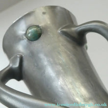 Load image into Gallery viewer, Liberty &amp; Co. Tudric Twin Handled Pewter Vase with Inset Stones. Designed by Oliver Baker

