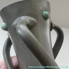 Load image into Gallery viewer, Liberty &amp; Co. Tudric Twin Handled Pewter Vase with Inset Stones. Designed by Oliver Baker
