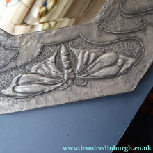 Load image into Gallery viewer, Antique LIBERTY STYLE / GLASGOW STYLE Pewter Arts and Crafts Mirror. Decorated with Butterflies
