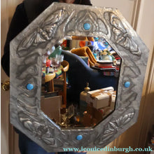 Load image into Gallery viewer, Antique LIBERTY STYLE / GLASGOW STYLE Pewter Arts and Crafts Mirror. Decorated with Butterflies
