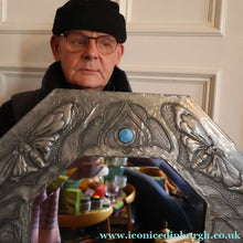 Load image into Gallery viewer, Antique LIBERTY STYLE / GLASGOW STYLE Pewter Arts and Crafts Mirror. Decorated with Butterflies
