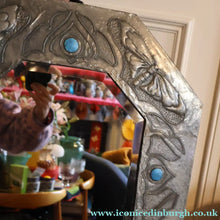 Load image into Gallery viewer, Antique LIBERTY STYLE / GLASGOW STYLE Pewter Arts and Crafts Mirror. Decorated with Butterflies
