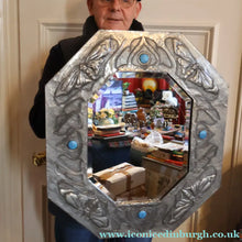 Load image into Gallery viewer, Antique LIBERTY STYLE / GLASGOW STYLE Pewter Arts and Crafts Mirror. Decorated with Butterflies
