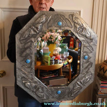Load image into Gallery viewer, Antique LIBERTY STYLE / GLASGOW STYLE Pewter Arts and Crafts Mirror. Decorated with Butterflies
