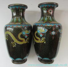 Load image into Gallery viewer, Vintage Cloisonne Dragon and Flaming Pearl Matched Pair of Vases
