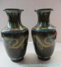 Load image into Gallery viewer, Vintage Cloisonne Dragon and Flaming Pearl Matched Pair of Vases
