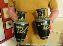 Load image into Gallery viewer, Vintage Cloisonne Dragon and Flaming Pearl Matched Pair of Vases

