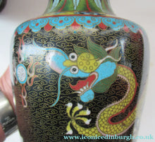 Load image into Gallery viewer, Vintage Cloisonne Dragon and Flaming Pearl Matched Pair of Vases
