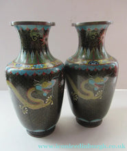 Load image into Gallery viewer, Vintage Cloisonne Dragon and Flaming Pearl Matched Pair of Vases
