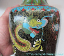 Load image into Gallery viewer, Vintage Cloisonne Dragon and Flaming Pearl Matched Pair of Vases
