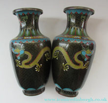 Load image into Gallery viewer, Vintage Cloisonne Dragon and Flaming Pearl Matched Pair
