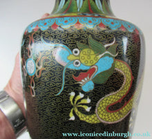 Load image into Gallery viewer, Vintage Cloisonne Dragon and Flaming Pearl Matched Pair of Vases
