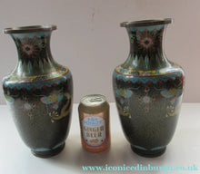 Load image into Gallery viewer, Vintage Cloisonne Dragon and Flaming Pearl Matched Pair of Vases

