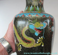 Load image into Gallery viewer, Vintage Cloisonne Dragon and Flaming Pearl Matched Pair of Vases
