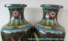Load image into Gallery viewer, Vintage Cloisonne Dragon and Flaming Pearl Matched Pair of Vases

