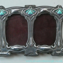 Load image into Gallery viewer, Antique Miniature Art Nouveau STERLING SILVER Double Photo Frame with Enamel Highlights
