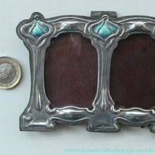 Load image into Gallery viewer, Antique Miniature Art Nouveau STERLING SILVER Double Photo Frame with Enamel Highlights
