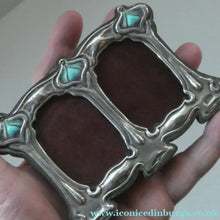 Load image into Gallery viewer, Antique Miniature Art Nouveau STERLING SILVER Double Photo Frame with Enamel Highlights
