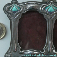 Load image into Gallery viewer, Antique Miniature Art Nouveau STERLING SILVER Double Photo Frame with Enamel Highlights
