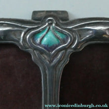 Load image into Gallery viewer, Antique Miniature Art Nouveau STERLING SILVER Double Photo Frame with Enamel Highlights
