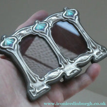 Load image into Gallery viewer, Antique Miniature Art Nouveau STERLING SILVER Double Photo Frame with Enamel Highlights

