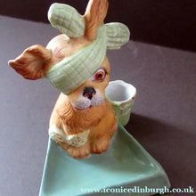 Load image into Gallery viewer, Bisque Porcelain Figure by Schafer &amp; Vater. Comical Dog Model Set Onto an Ashtray
