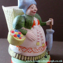 Load image into Gallery viewer, Bisque Porcelain Figure by Schafer &amp; Vater. Match Holder in the Form of a Lady Carrying a Basket 

