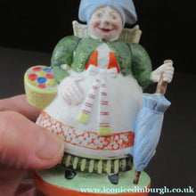 Load image into Gallery viewer, Bisque Porcelain Figure by Schafer &amp; Vater. Match Holder in the Form of a Lady Carrying a Basket 
