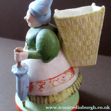 Load image into Gallery viewer, Bisque Porcelain Figure by Schafer &amp; Vater. Match Holder in the Form of a Lady Carrying a Basket 

