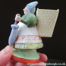 Load image into Gallery viewer, Bisque Porcelain Figure by Schafer &amp; Vater. Match Holder in the Form of a Lady Carrying a Basket 
