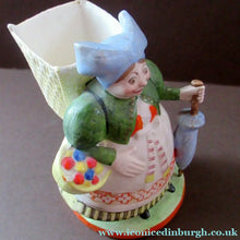 Load image into Gallery viewer, Bisque Porcelain Figure by Schafer &amp; Vater. Match Holder in the Form of a Lady Carrying a Basket 
