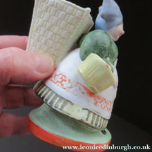 Load image into Gallery viewer, Bisque Porcelain Figure by Schafer &amp; Vater. Match Holder in the Form of a Lady Carrying a Basket 

