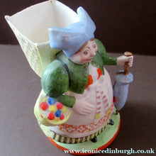 Load image into Gallery viewer, Bisque Porcelain Figure by Schafer &amp; Vater. Match Holder in the Form of a Lady Carrying a Basket 
