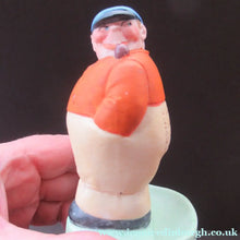 Load image into Gallery viewer, Porcelain Figure by Schafer &amp; Vater. Match Holder in the Form of a Man in an Orange Jacket: ON STRIKE
