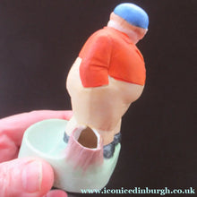 Load image into Gallery viewer, Porcelain Figure by Schafer &amp; Vater. Match Holder in the Form of a Man in an Orange Jacket: ON STRIKE

