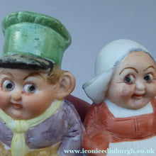 Load image into Gallery viewer, Antique PAIR of Miniature Bisque Porcelain Figures by Schafer &amp; Vater. Dutch Couple in the form of a Match Holder and
