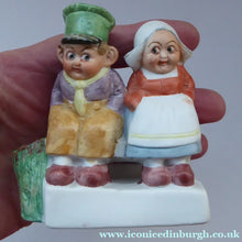 Load image into Gallery viewer, Antique PAIR of Miniature Bisque Porcelain Figures by Schafer &amp; Vater. Dutch Couple in the form of a Match Holder and
