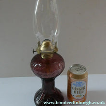 Load image into Gallery viewer, Antique Purple Glass Oil Lamp Complete. Possibly American. Signed MR
