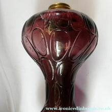 Load image into Gallery viewer, Antique Purple Glass Oil Lamp Complete. Possibly American. Signed MR

