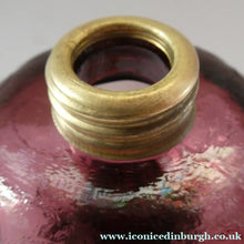 Load image into Gallery viewer, Antique Purple Glass Oil Lamp Complete. Possibly American. Signed MR
