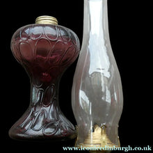 Load image into Gallery viewer, Antique Purple Glass Oil Lamp Complete. Possibly American. Signed MR
