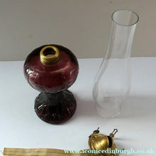 Load image into Gallery viewer, Antique Purple Glass Oil Lamp Complete. Possibly American. Signed MR
