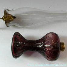 Load image into Gallery viewer, Antique Purple Glass Oil Lamp Complete. Possibly American. Signed MR
