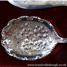 Load image into Gallery viewer, Antique Pair of Electro-Plate Berry Spoons &amp; Mother of Pearl Fruit Knife by JE &amp; SS. FITTED CASE
