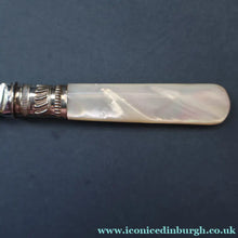 Load image into Gallery viewer, Antique Pair of Electro-Plate Berry Spoons &amp; Mother of Pearl Fruit Knife by JE &amp; SS. FITTED CASE
