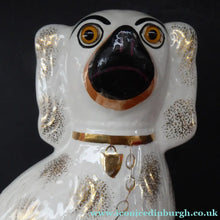 Load image into Gallery viewer, LARGE Antique Pair of Staffordshire Dogs Chimney Spaniels / Wally Dugs; 11 1/2 inches. Yellow glass eyes, 1880s

