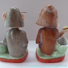 Load image into Gallery viewer, Antique PAIR of Miniature Bisque Porcelain Figures by Schafer &amp; Vater.  Darwin's Theory of Evolution Model. Adam and Eve as Monkeys
