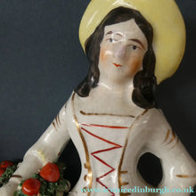 Load image into Gallery viewer, ANTIQUE PAIR of Victorian Staffordshire Figurines. Couple Harvesting and Carrying Baskets of Fruit - Staffordshire
