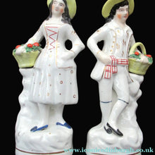 Load image into Gallery viewer, Antique Staffordshire Figurine Pair. Couple out Fruit Picking
