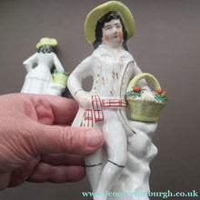 Load image into Gallery viewer, Antique Staffordshire Figurine Pair. Couple out Fruit Picking
